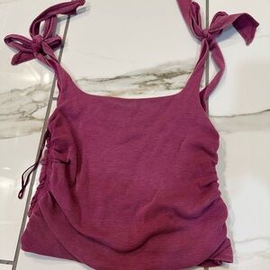 Free People Raspberry Tie-Shoulder Ribbed Tank